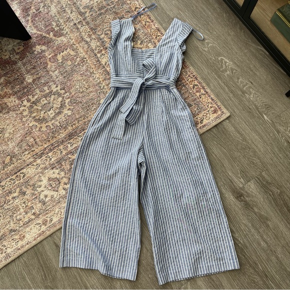 1901 Square Neck Cotton Striped Cropped Jumpsuit - Picture 4 of 7